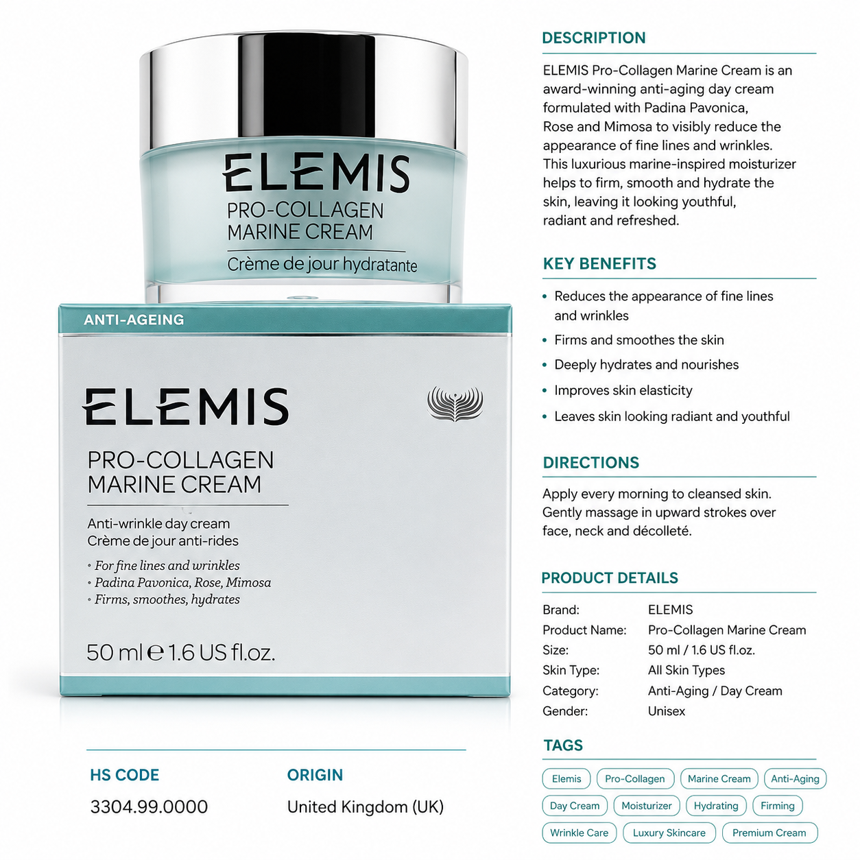 Elemis Pro-Collagen Marine Cream Anti-Wrinkle Hydrating Day Cream 50ml 1.6oz New