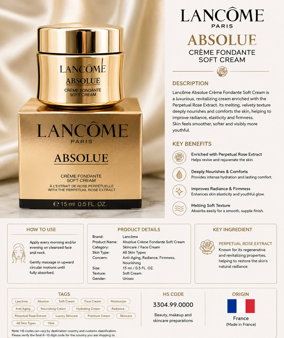New in Box Lancôme Absolue Soft Cream With Grand Rose Extracts 15ml / 0.5oz