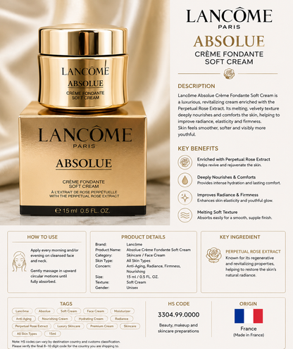 New in Box Lancôme Absolue Soft Cream With Grand Rose Extracts 15ml / 0.5oz